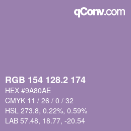 カラーコード: RGB 154 128.2 174 | qconv.com