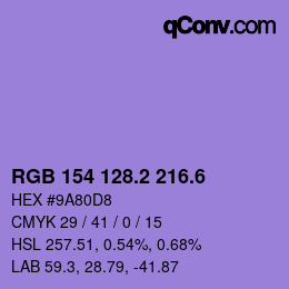 カラーコード: RGB 154 128.2 216.6 | qconv.com