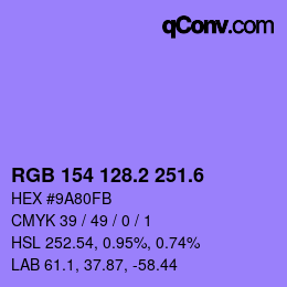 カラーコード: RGB 154 128.2 251.6 | qconv.com