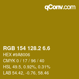 カラーコード: RGB 154 128.2 6.6 | qconv.com