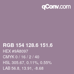カラーコード: RGB 154 128.6 151.6 | qconv.com