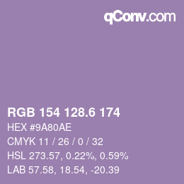 カラーコード: RGB 154 128.6 174 | qconv.com