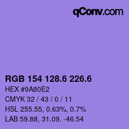 カラーコード: RGB 154 128.6 226.6 | qconv.com
