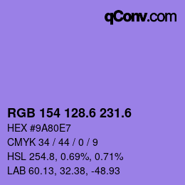 カラーコード: RGB 154 128.6 231.6 | qconv.com
