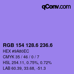 カラーコード: RGB 154 128.6 236.6 | qconv.com
