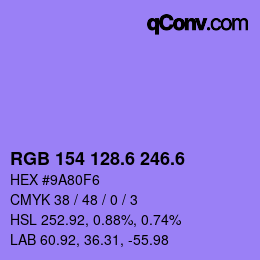 カラーコード: RGB 154 128.6 246.6 | qconv.com