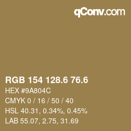 カラーコード: RGB 154 128.6 76.6 | qconv.com