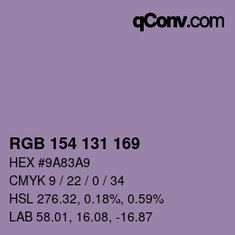 Color code: RGB 154 131 169 | qconv.com