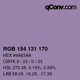 颜色代码: RGB 154 131 170 | qconv.com