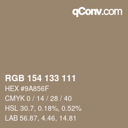 Código de color: RGB 154 133 111 | qconv.com