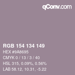 Código de color: RGB 154 134 149 | qconv.com