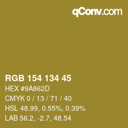 Color code: RGB 154 134 45 | qconv.com