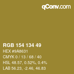 Color code: RGB 154 134 49 | qconv.com