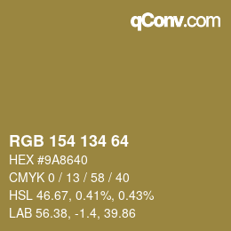 Color code: RGB 154 134 64 | qconv.com