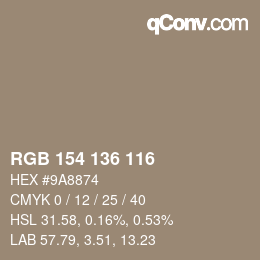 Color code: RGB 154 136 116 | qconv.com