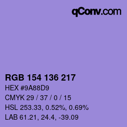 Color code: RGB 154 136 217 | qconv.com
