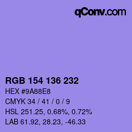 Color code: RGB 154 136 232 | qconv.com