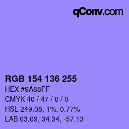 Color code: RGB 154 136 255 | qconv.com