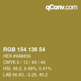 Color code: RGB 154 136 54 | qconv.com