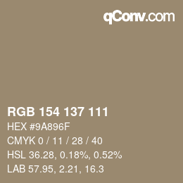 Código de color: RGB 154 137 111 | qconv.com