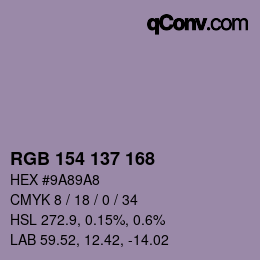 Color code: RGB 154 137 168 | qconv.com