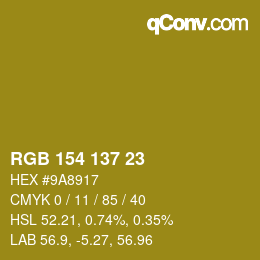 Color code: RGB 154 137 23 | qconv.com