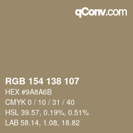 Código de color: RGB 154 138 107 | qconv.com