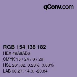 Color code: RGB 154 138 182 | qconv.com