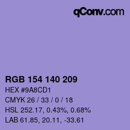 カラーコード: RGB 154 140 209 | qconv.com