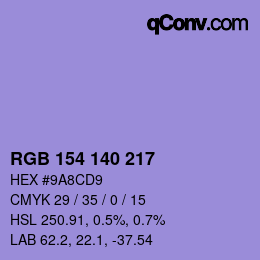 颜色代码: RGB 154 140 217 | qconv.com