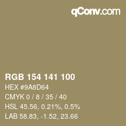 Color code: RGB 154 141 100 | qconv.com