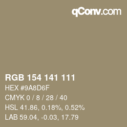 颜色代码: RGB 154 141 111 | qconv.com