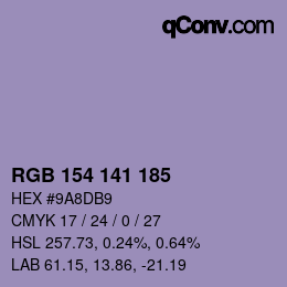 Color code: RGB 154 141 185 | qconv.com