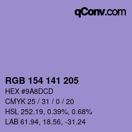 カラーコード: RGB 154 141 205 | qconv.com