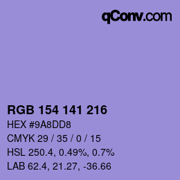 颜色代码: RGB 154 141 216 | qconv.com