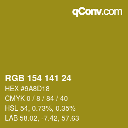 Color code: RGB 154 141 24 | qconv.com