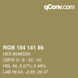 Color code: RGB 154 141 89 | qconv.com