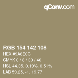 カラーコード: RGB 154 142 108 | qconv.com