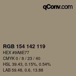 カラーコード: RGB 154 142 119 | qconv.com