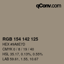 Color code: RGB 154 142 125 | qconv.com
