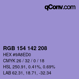 Color code: RGB 154 142 208 | qconv.com