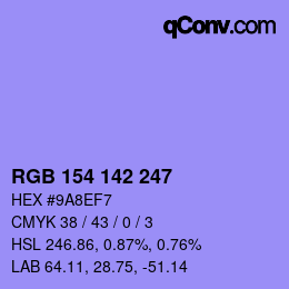Color code: RGB 154 142 247 | qconv.com