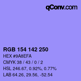颜色代码: RGB 154 142 250 | qconv.com