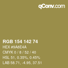 Color code: RGB 154 142 74 | qconv.com