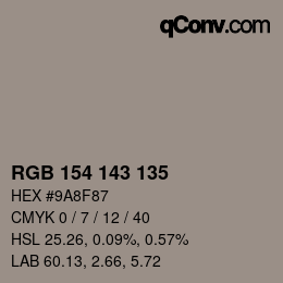 カラーコード: RGB 154 143 135 | qconv.com