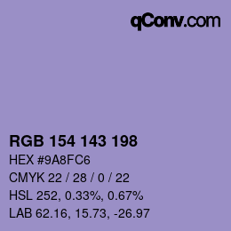 Color code: RGB 154 143 198 | qconv.com