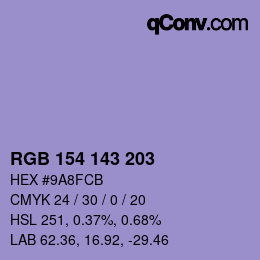 Color code: RGB 154 143 203 | qconv.com