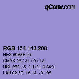 カラーコード: RGB 154 143 208 | qconv.com