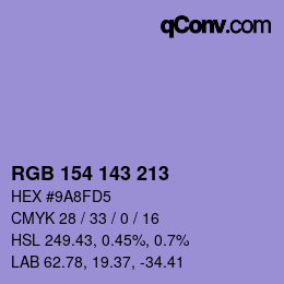 Color code: RGB 154 143 213 | qconv.com