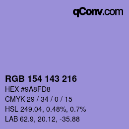 カラーコード: RGB 154 143 216 | qconv.com